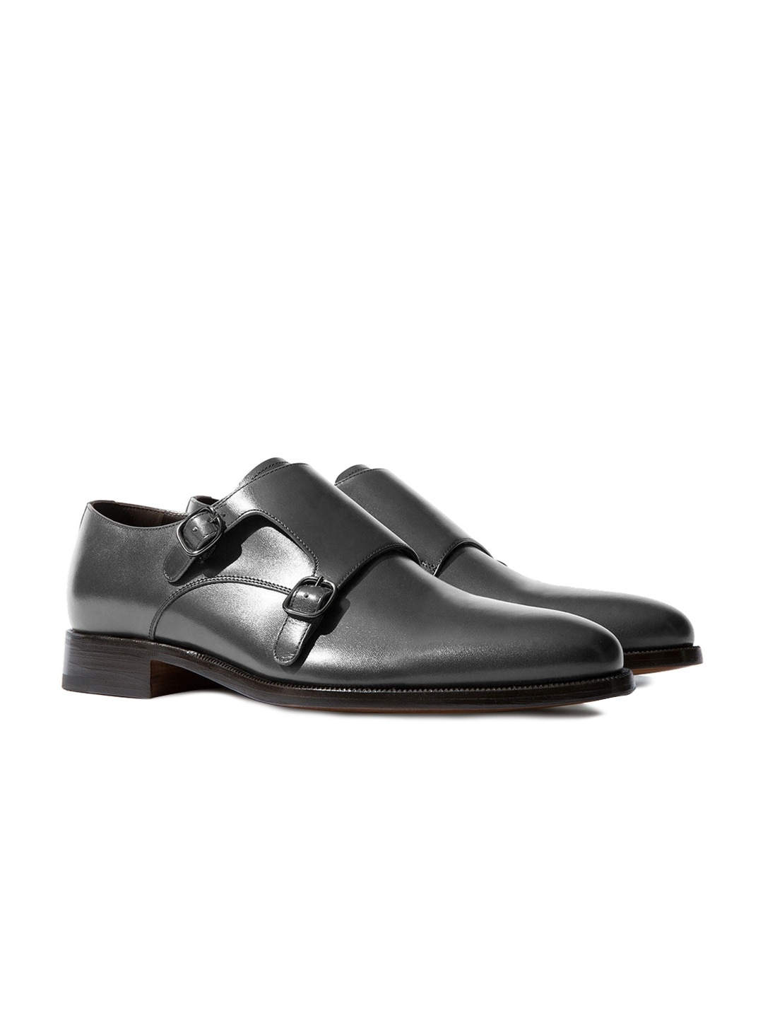 

Rapawalk Grey Handcrafted Standard Width Leather Monks, Charcoal