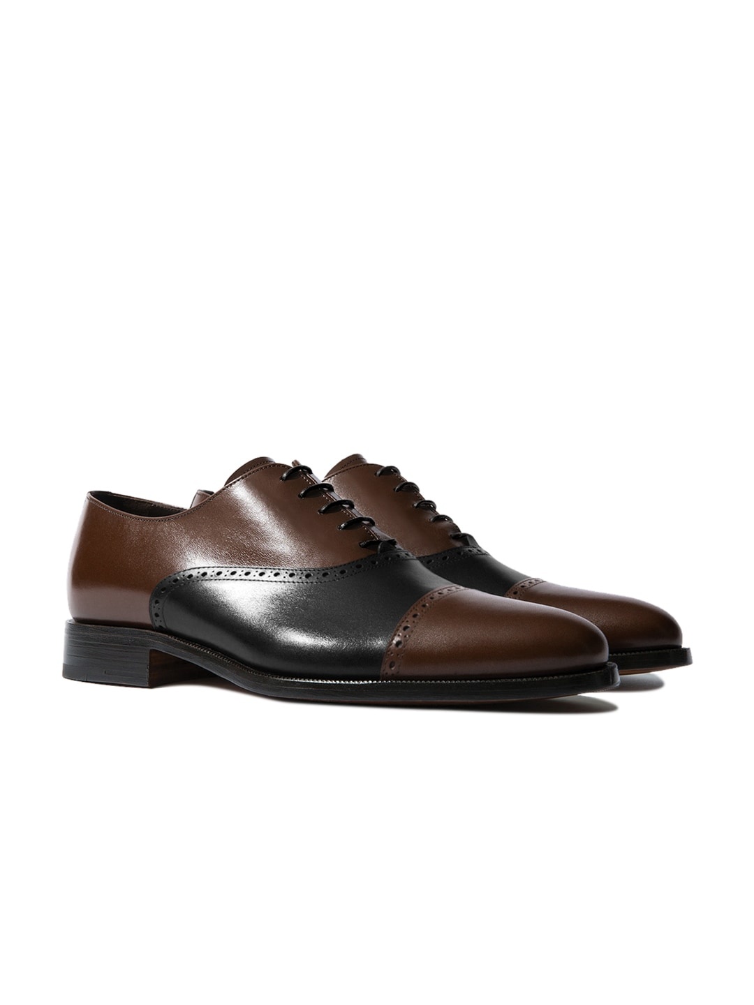 

Rapawalk Coffee Brown & Black Handcrafted Standard Width Leather Oxfords