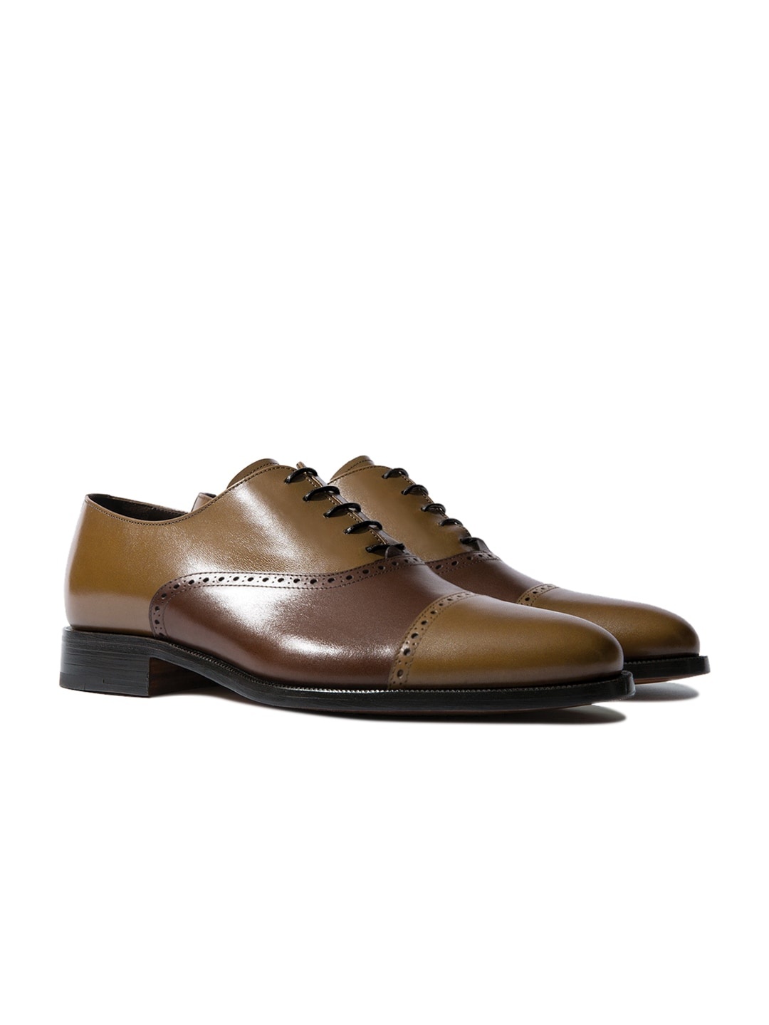 

Rapawalk Beige & Coffee Brown Handcrafted Standard Width Leather Oxfords