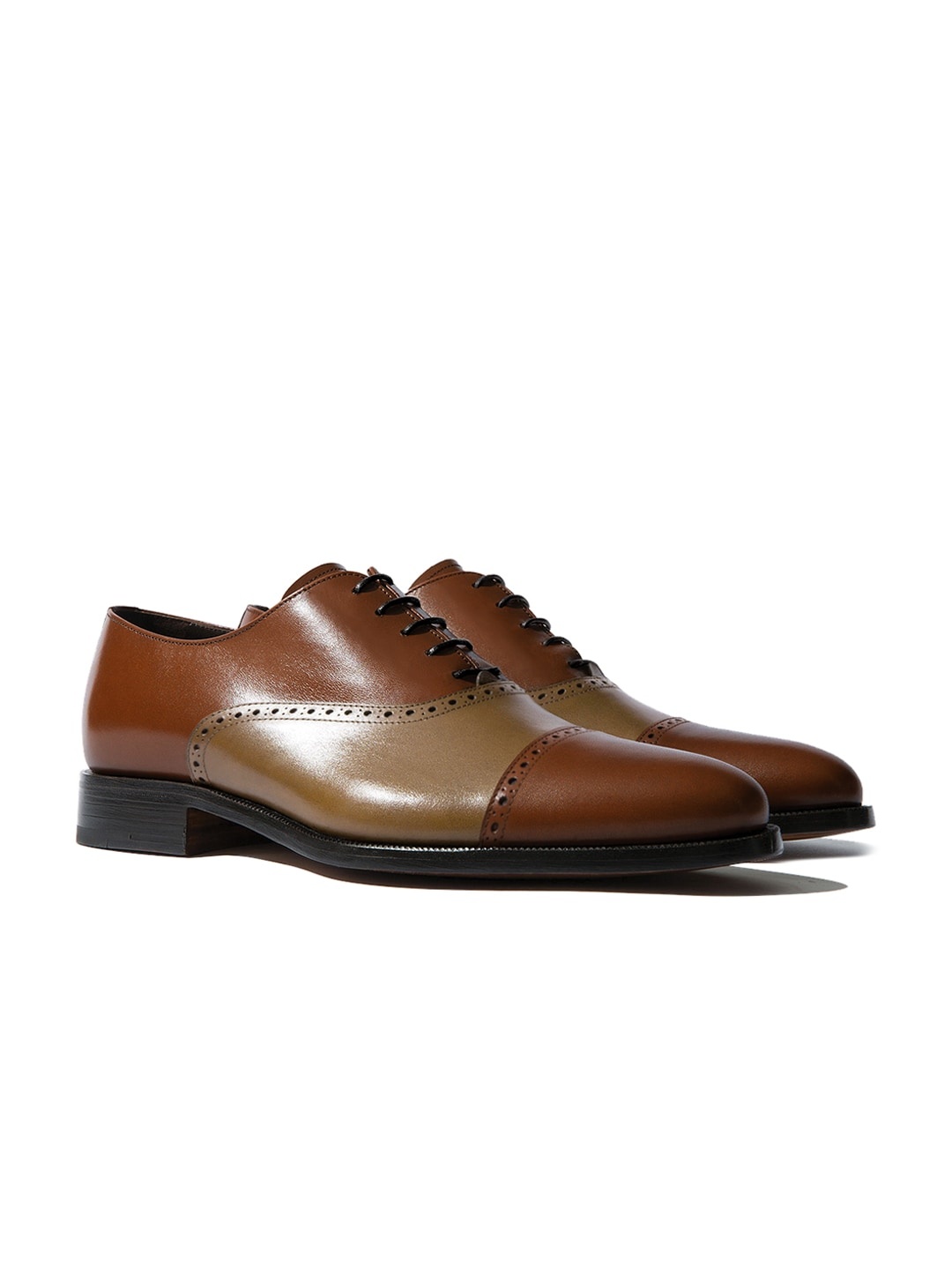 

Rapawalk Tan & Beige Handcrafted Standard Width Leather Oxfords