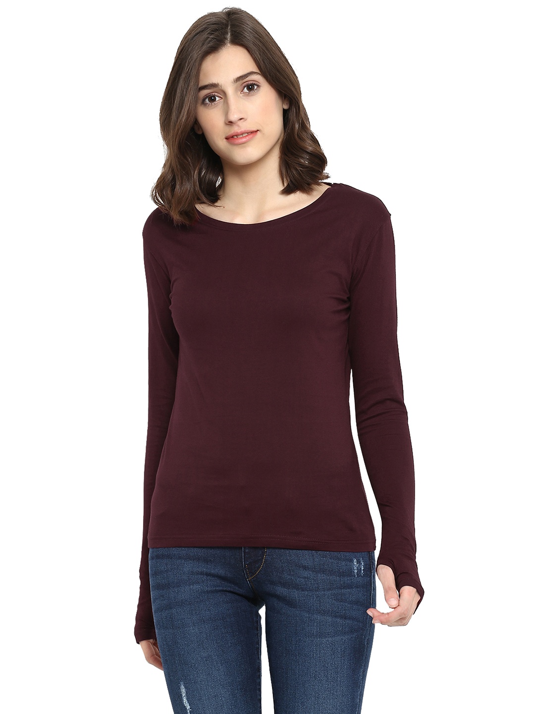 

appulse Women Maroon Solid Round Neck T-shirt