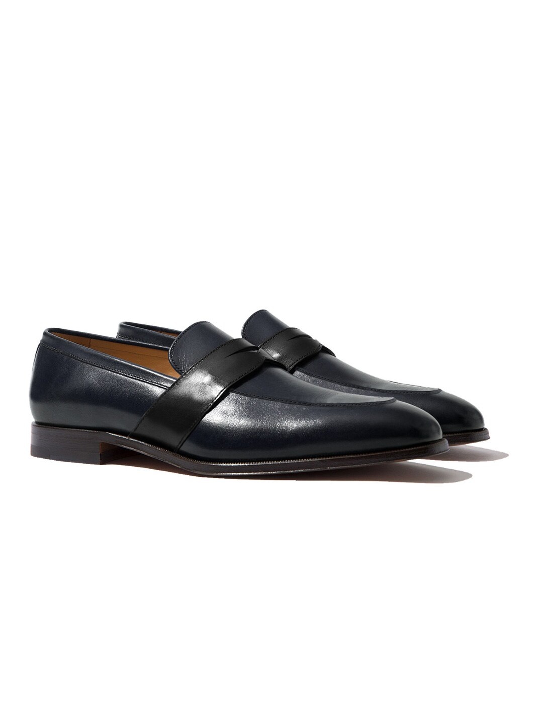 

Rapawalk Blue & Black Handcrafted Standard Width Leather Slipons