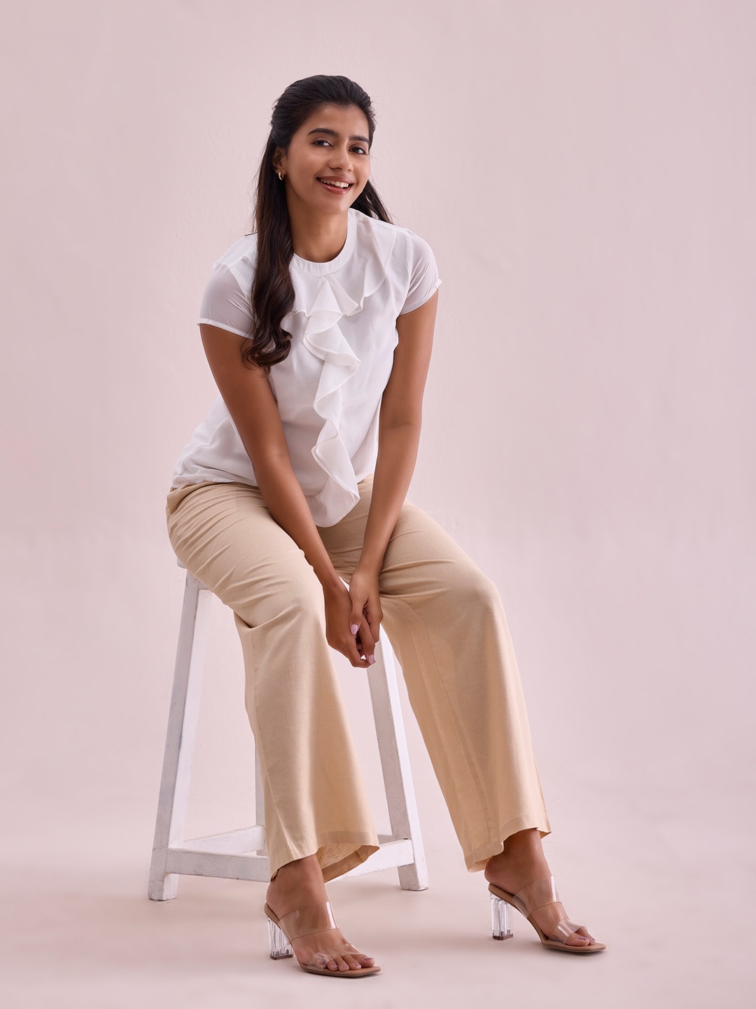 

Go Colors Women Beige Solid Wide Leg Palazzos