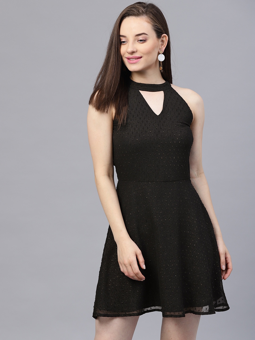 

STREET 9 Women Black Self Design Fit & Flare Dress