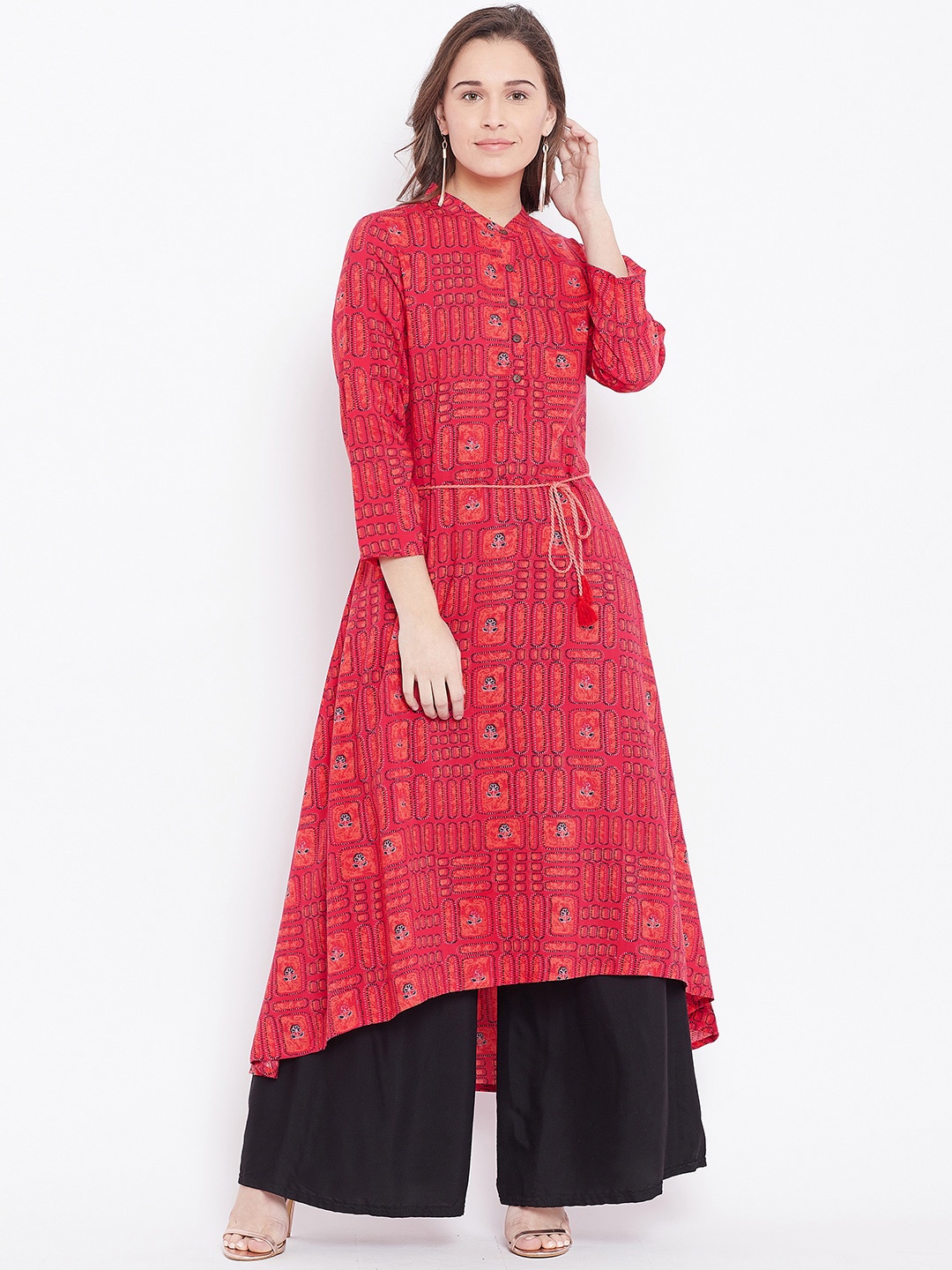 

Global Desi Women Pink Printed A-Line High-Low Hem Kurta