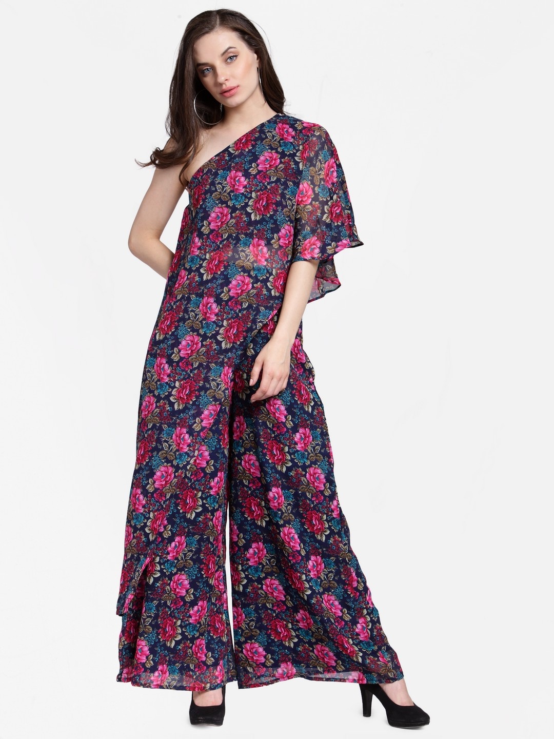 

Cation Women Navy Blue Printed Top with Palazzos