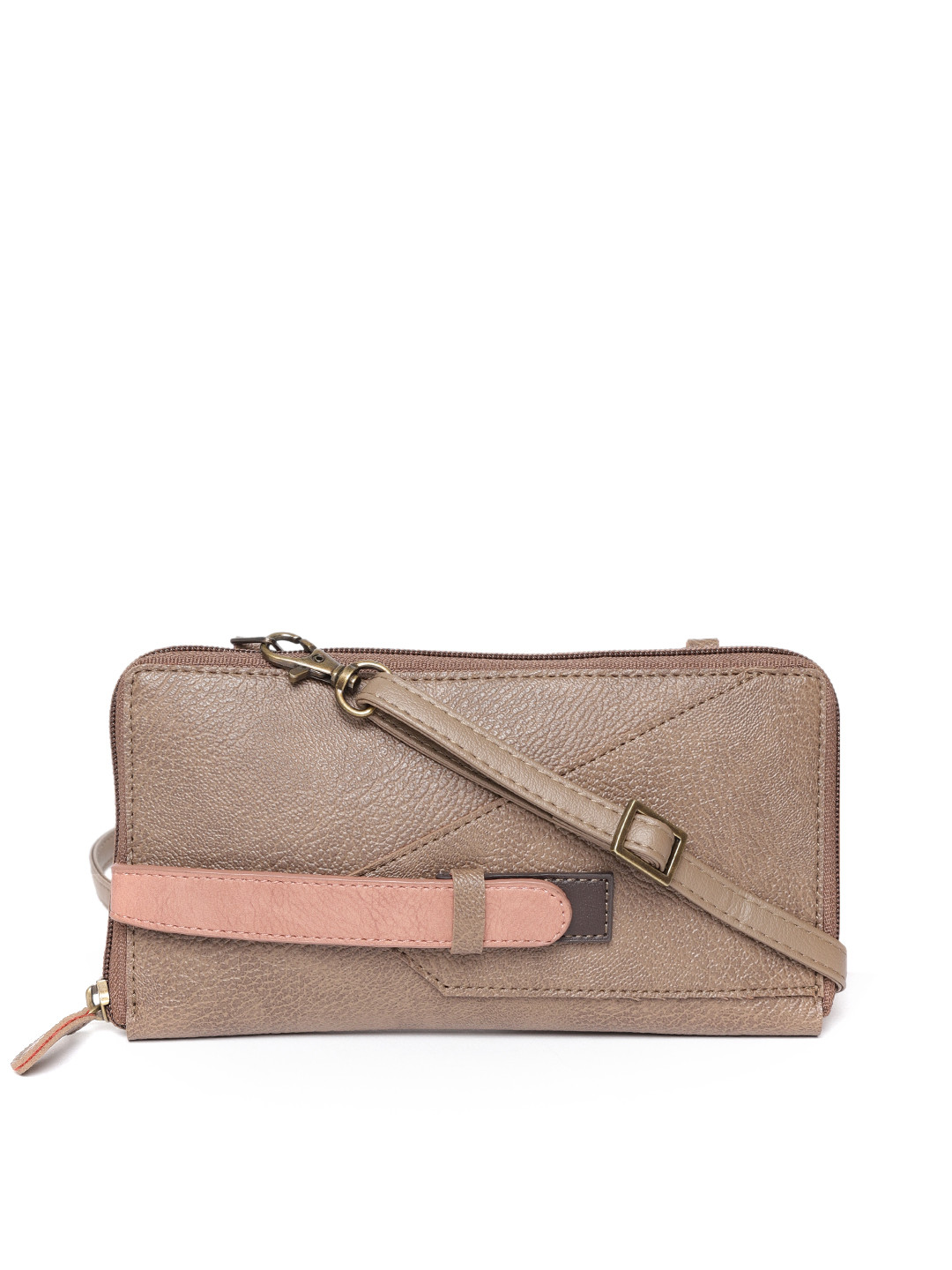 

Baggit Women Brown Solid Zip Around Wallet with Sling Strap