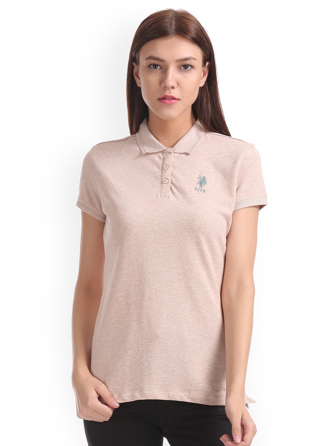 

U.S. Polo Assn. Women Pink Solid Polo Collar T-shirt