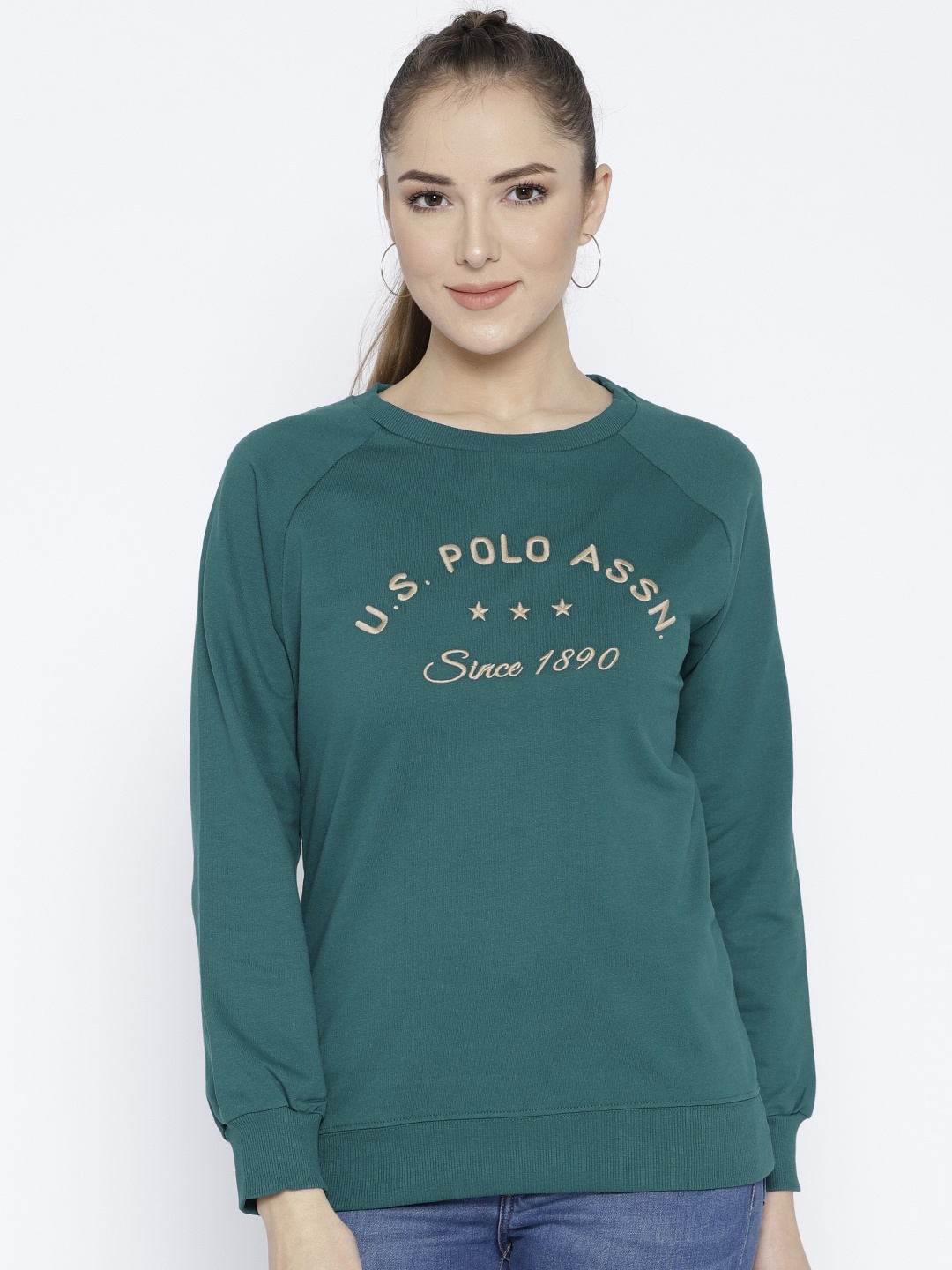 

U.S. Polo Assn. Women Teal Green Embroidered Sweatshirt