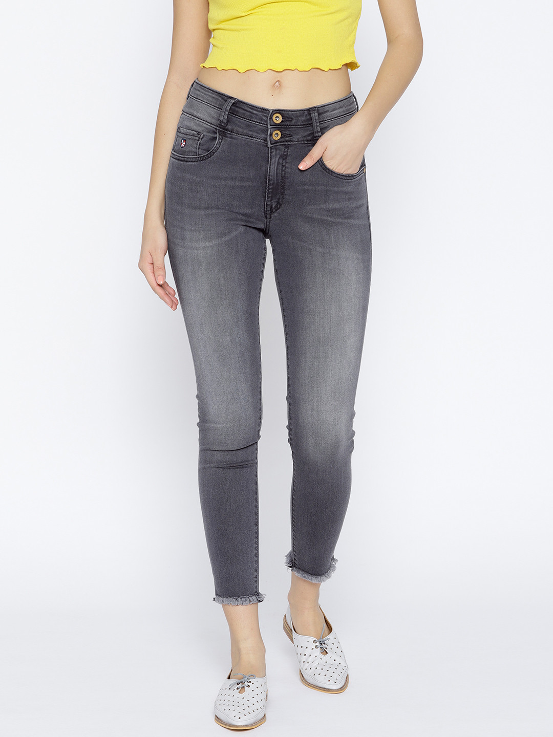 

U.S. Polo Assn. Women Charcoal Grey Super Skinny Fit Cropped Stretchable Jeans