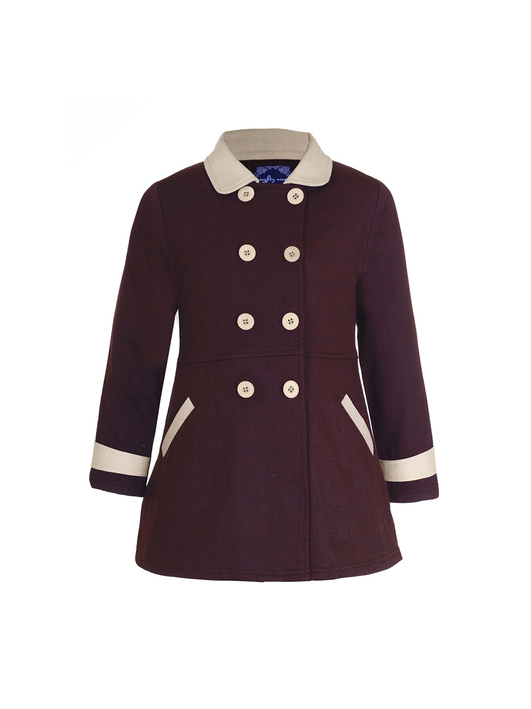 

Naughty Ninos Girls Coffee Brown & Beige Solid Pea Coat