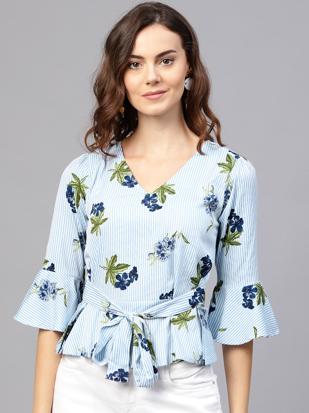 

aasi Women Blue & White Striped A-Line Top