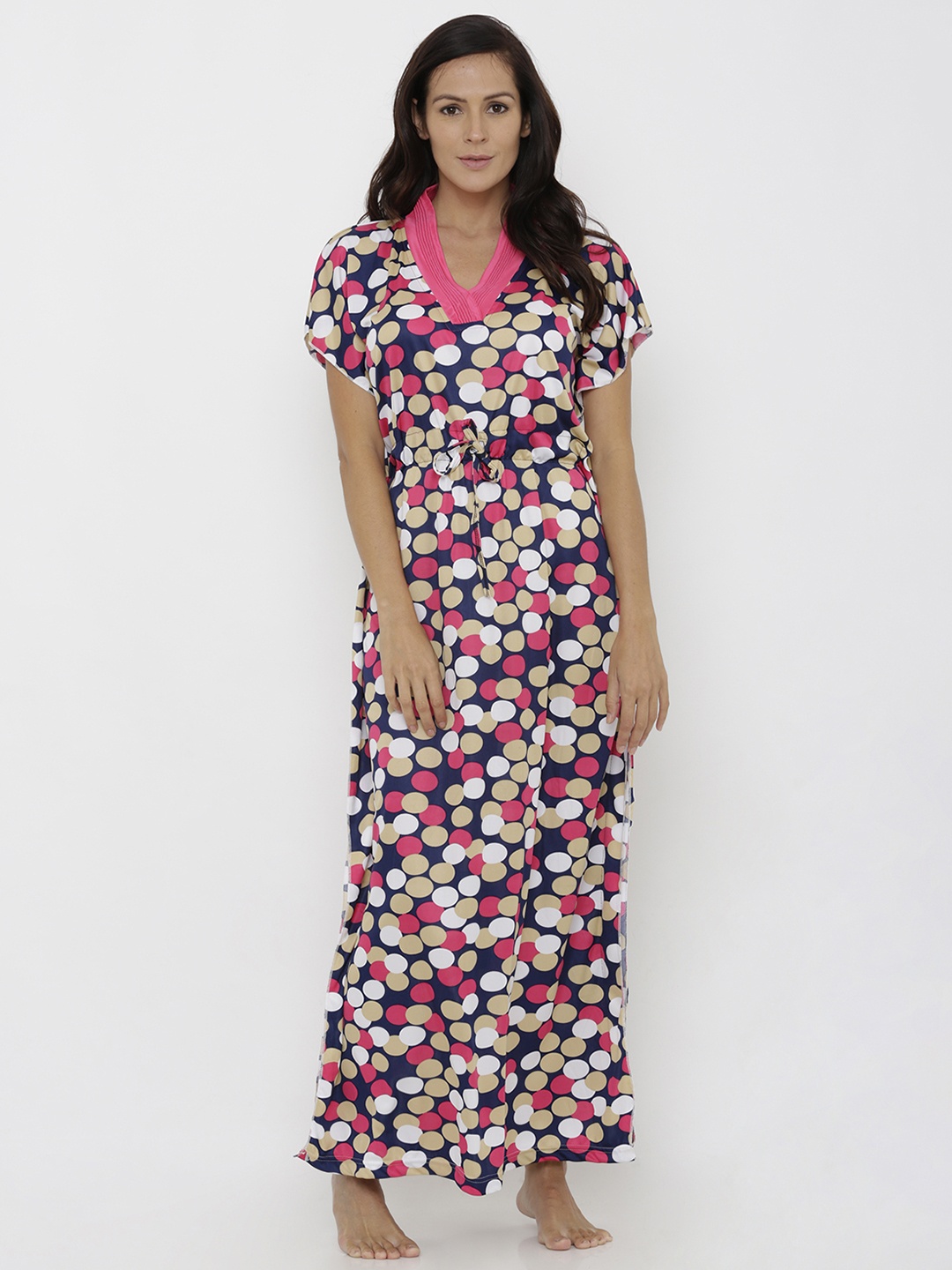 

Pretty Awesome Pink & White Printed Kaftan Nightdress