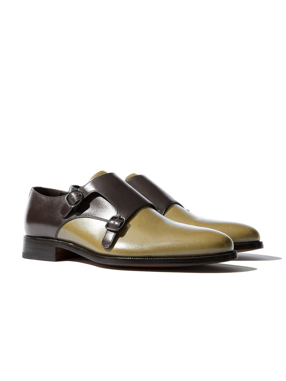 

Rapawalk Brown & Beige Handcrafted Standard Width Leather Monks, Coffee brown
