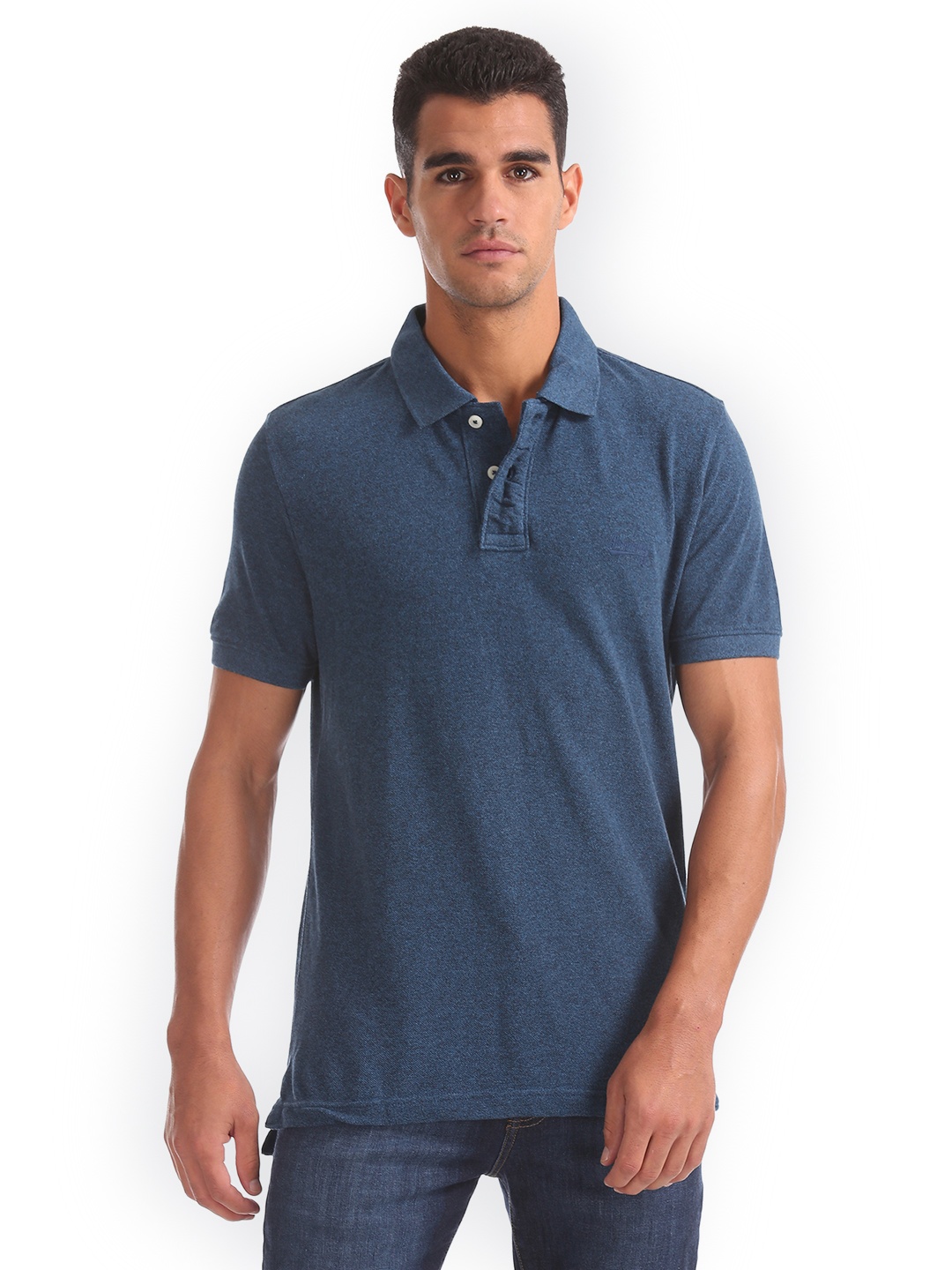 

Aeropostale Men Teal Green Solid Polo Collar Pure Cotton T-shirt