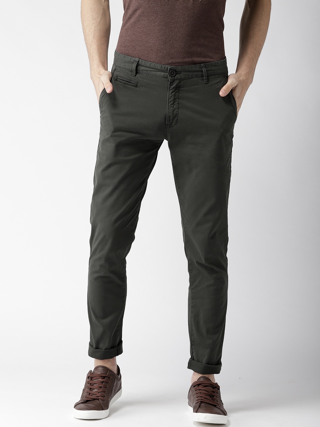 

Aeropostale Men Olive Green Super-Skinny Fit Solid Chinos