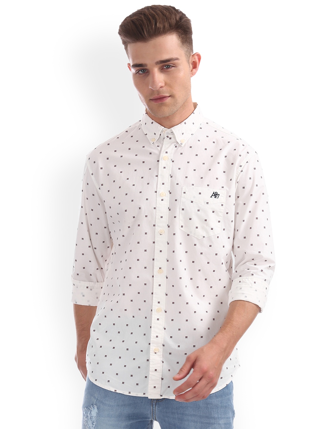 

Aeropostale Men White Regular Fit Printed Casual Shirt