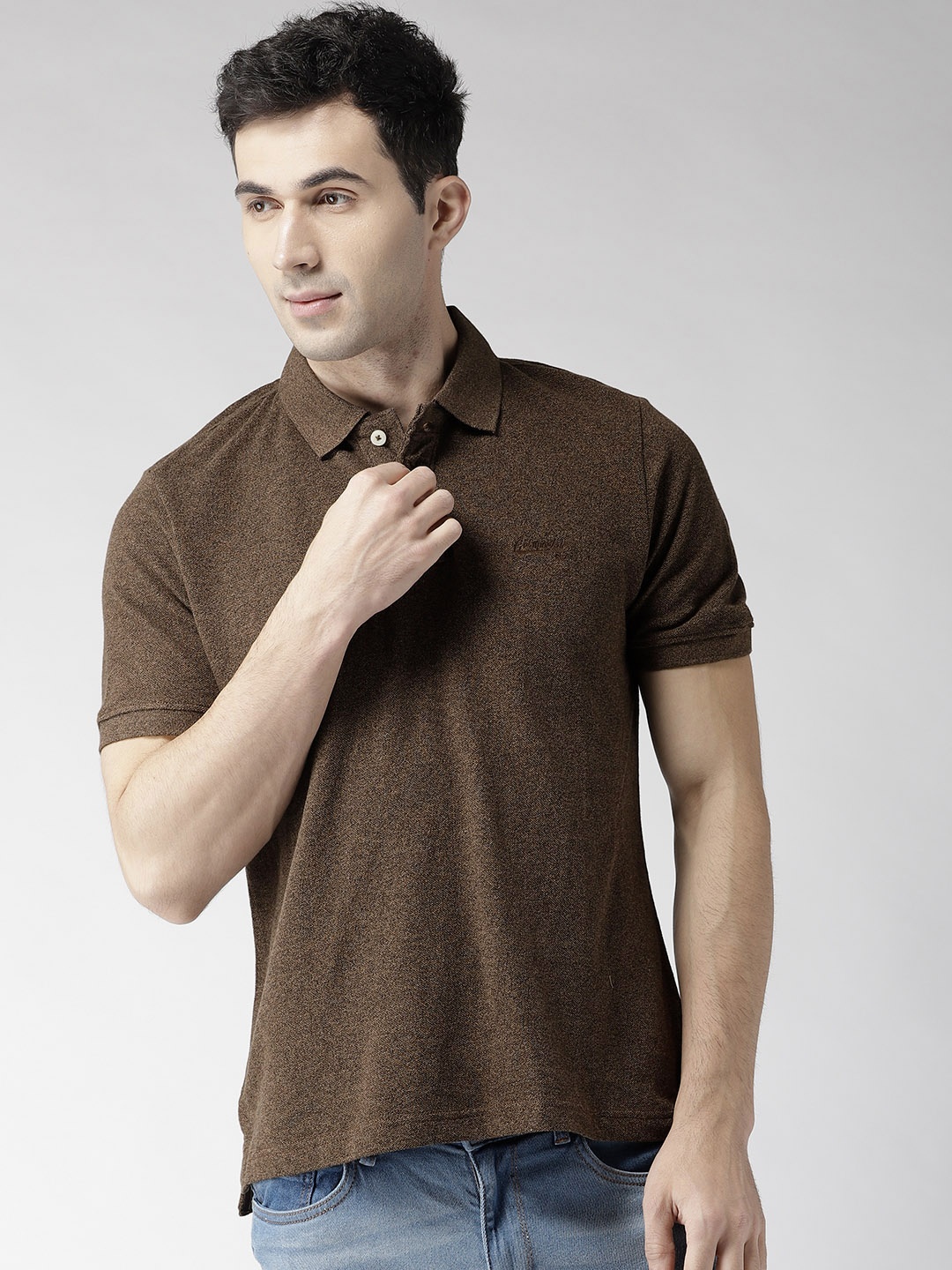 

Aeropostale Men Brown Solid Polo Collar T-shirt