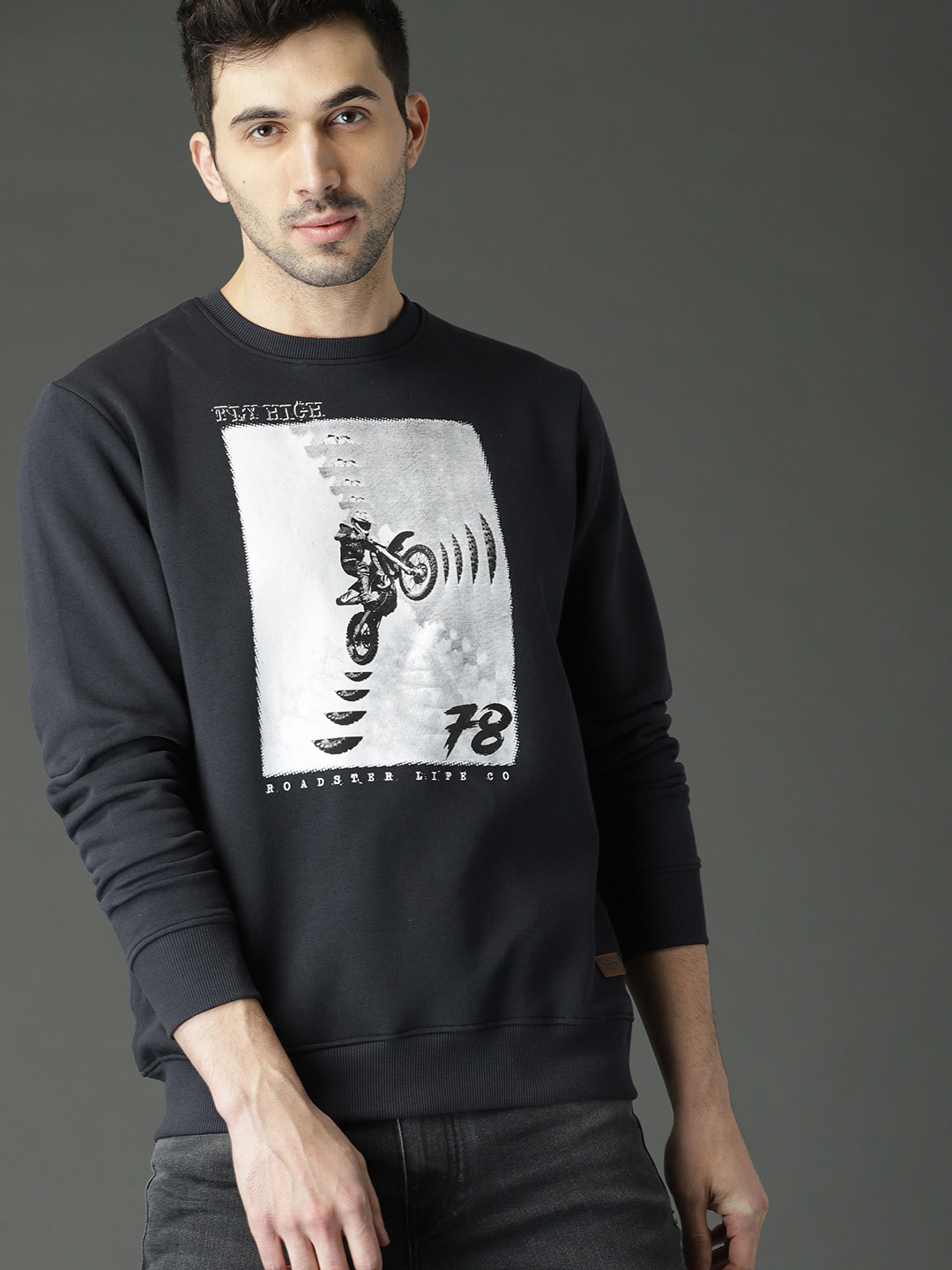 

Roadster Men Navy Blue Printed Sweatshirt