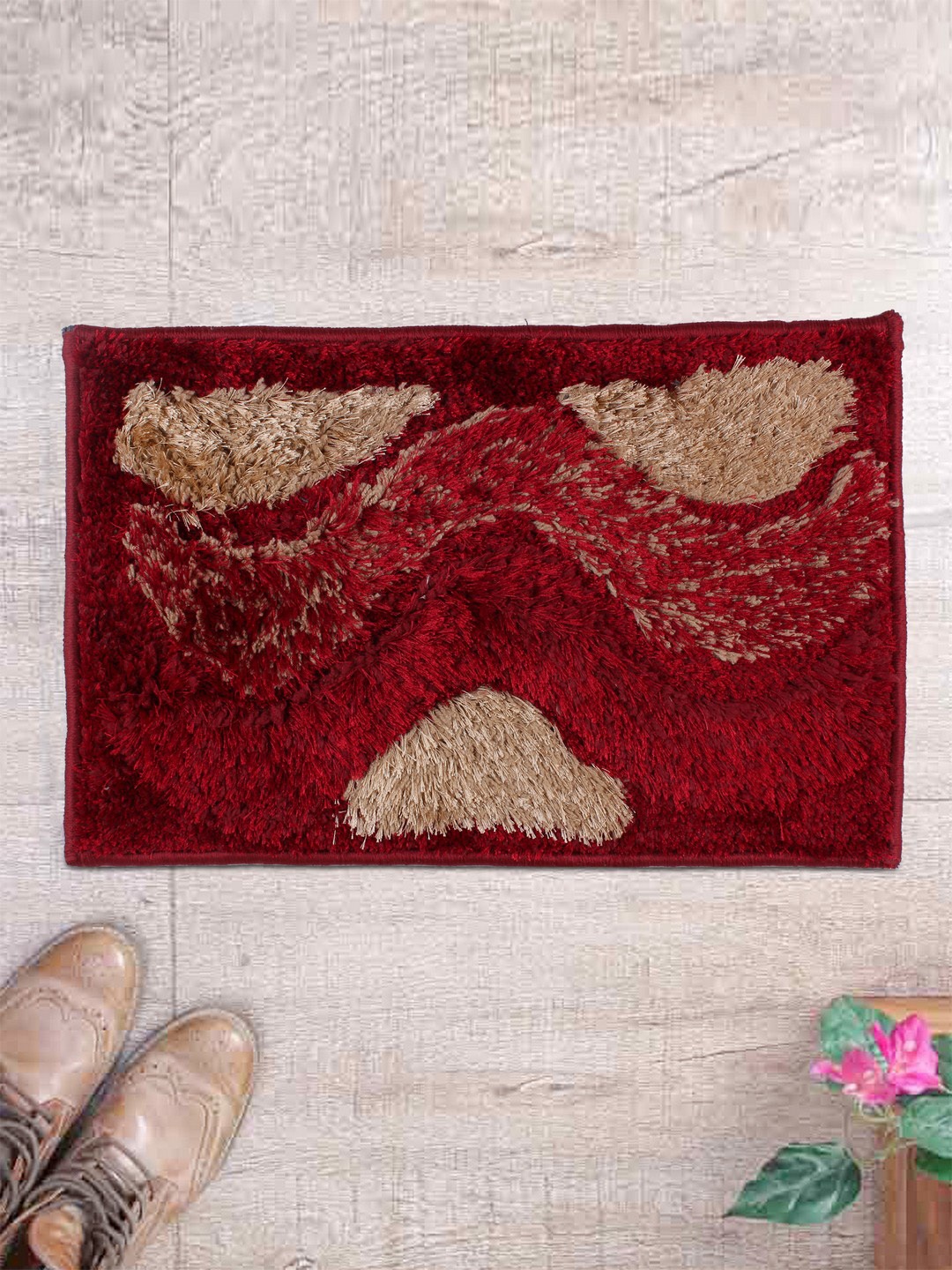 

ROMEE Red & Brown Geometric Rectangle Doormat