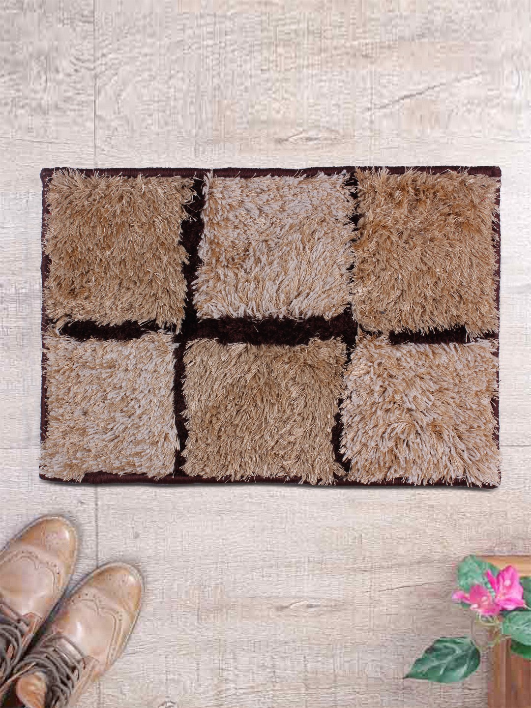 

ROMEE Beige & Brown Geometric Rectangle Doormat