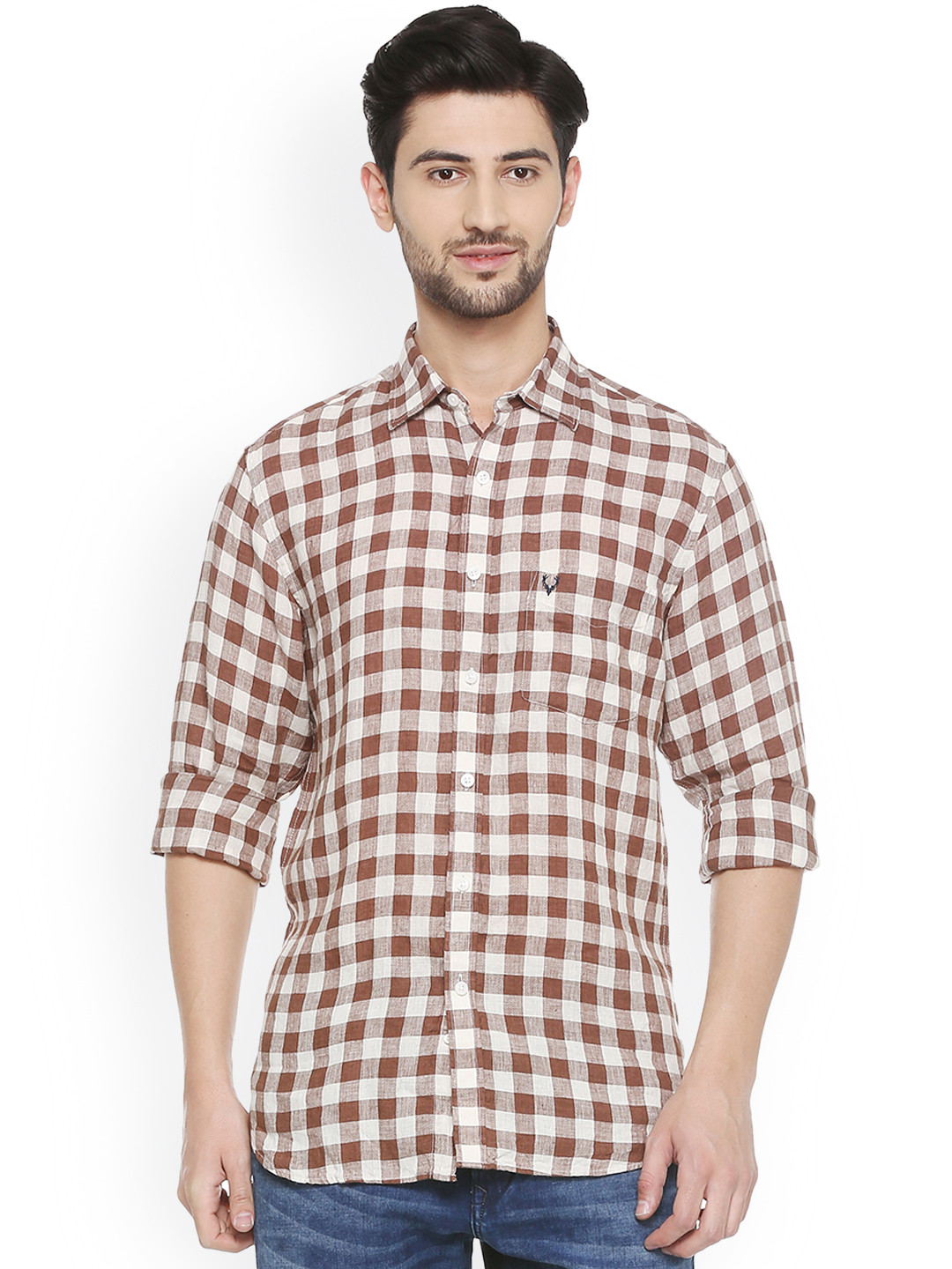 

Allen Solly Men Brown & White Slim Fit Checked Casual Shirt