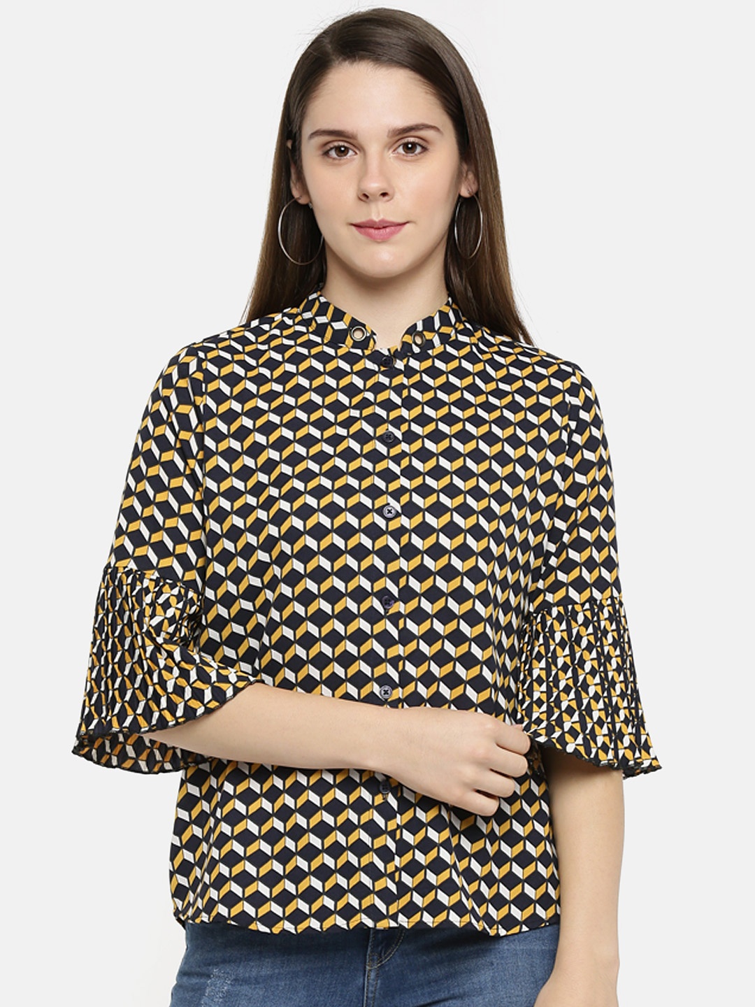 

Annabelle by Pantaloons Women Navy Blue Printed Shirt Style Top