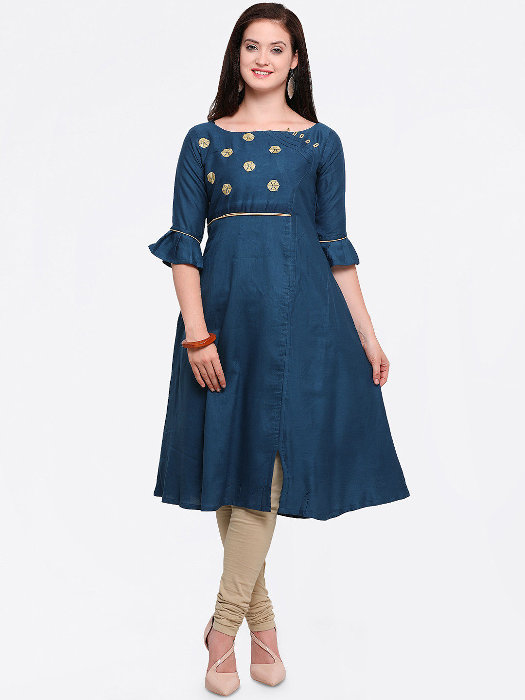

Kvsfab Women Teal Blue Solid A-Line Kurta