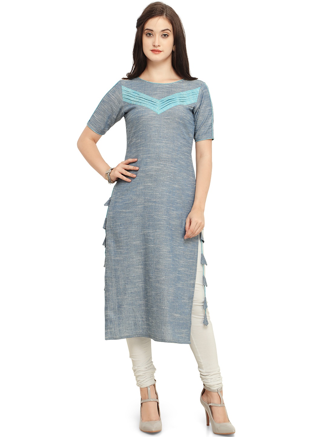 

Kvsfab Women Blue Solid Straight Kurta