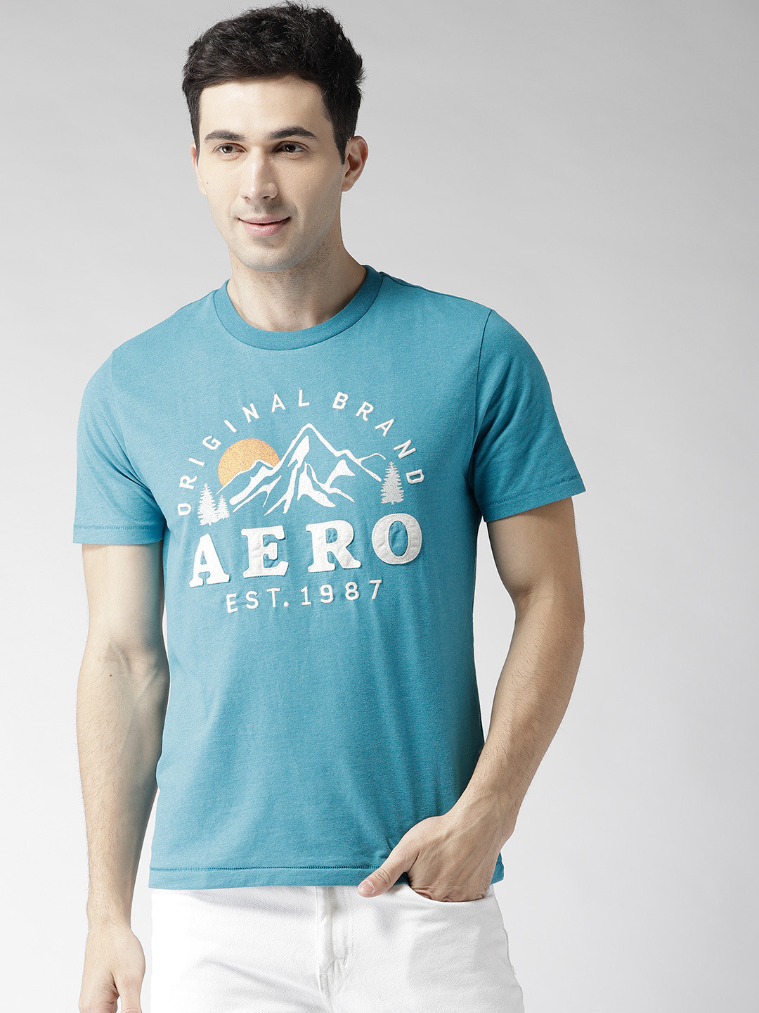 

Aeropostale Men Blue Printed Round Neck T-shirt