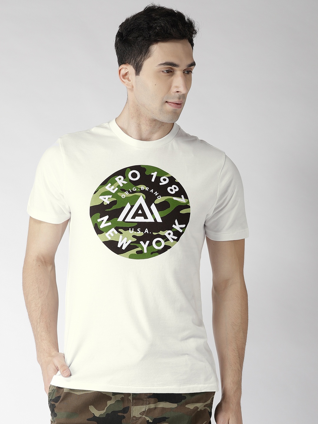 

Aeropostale Men White Printed Round Neck T-shirt