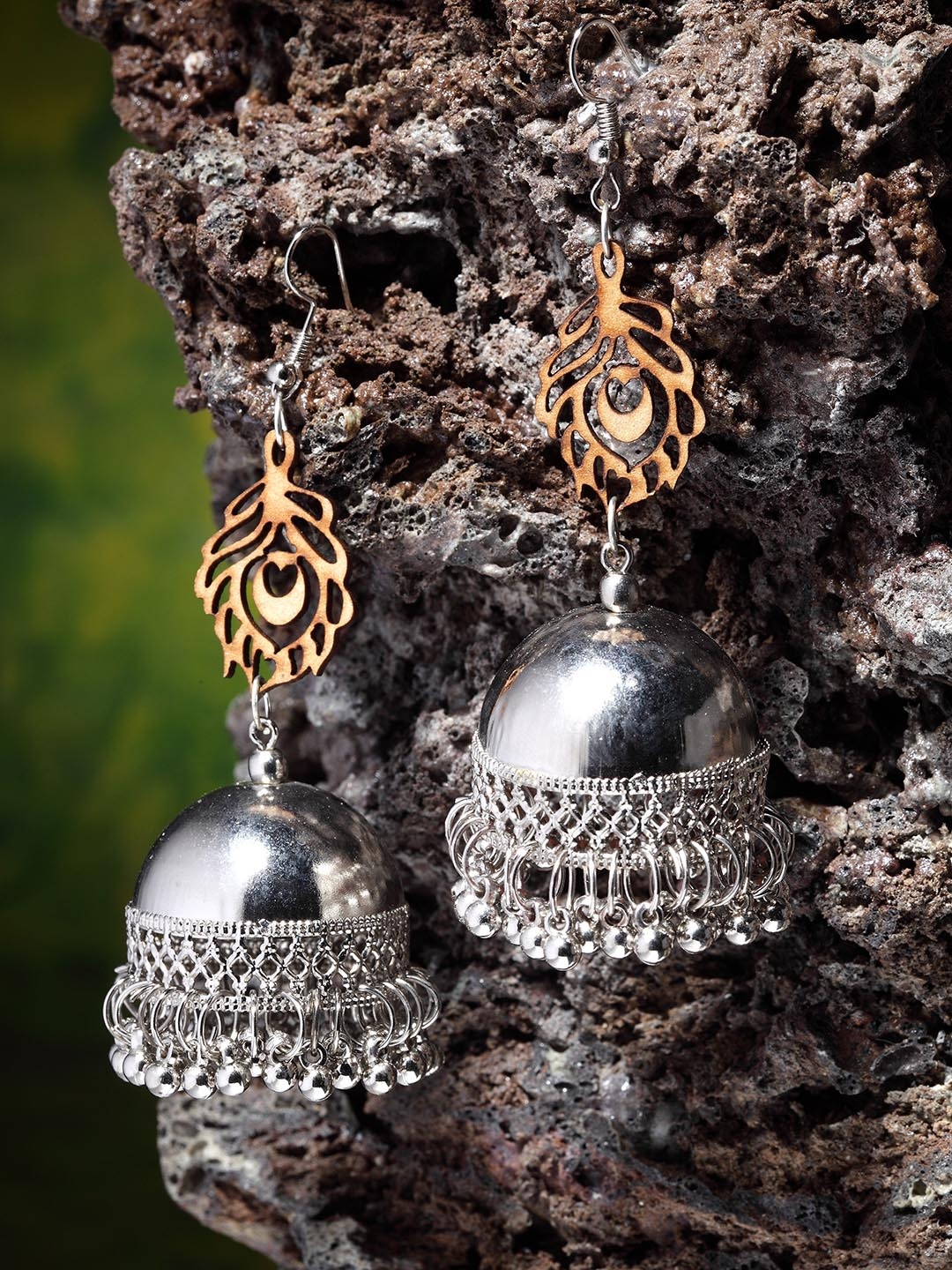 

Moedbuille Silver-Plated Dome Shaped Handcrafted Jhumkas