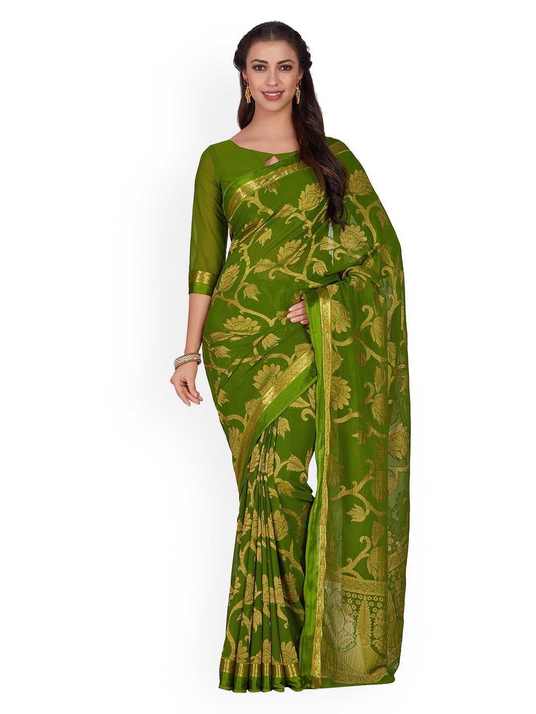 

MIMOSA Green & Golden Woven Design Kanjeevaram Saree