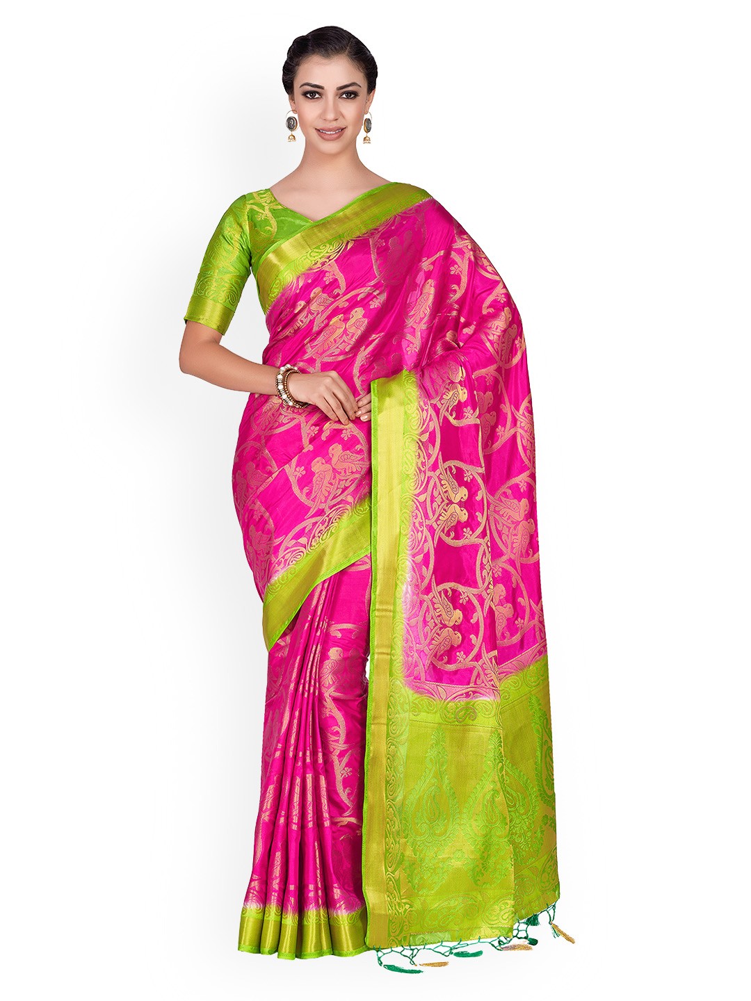 

MIMOSA Pink & Green Woven Design Kanjeevaram Saree