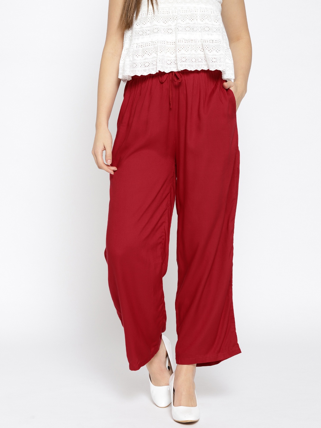 

Sringam Women Maroon Solid Wide Leg Palazzos