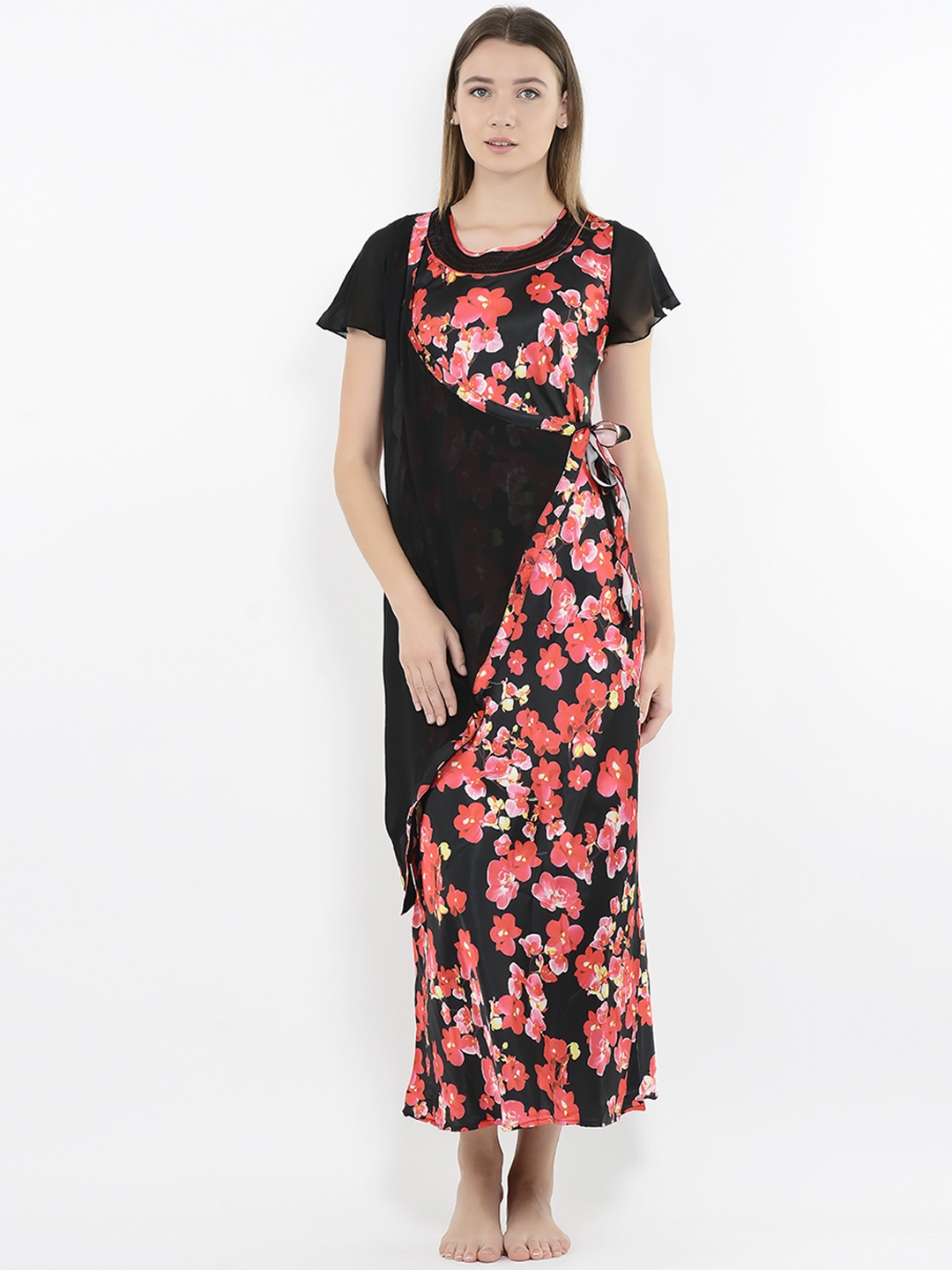 

Sweet Dreams Black & Red Printed Nightdress 275478