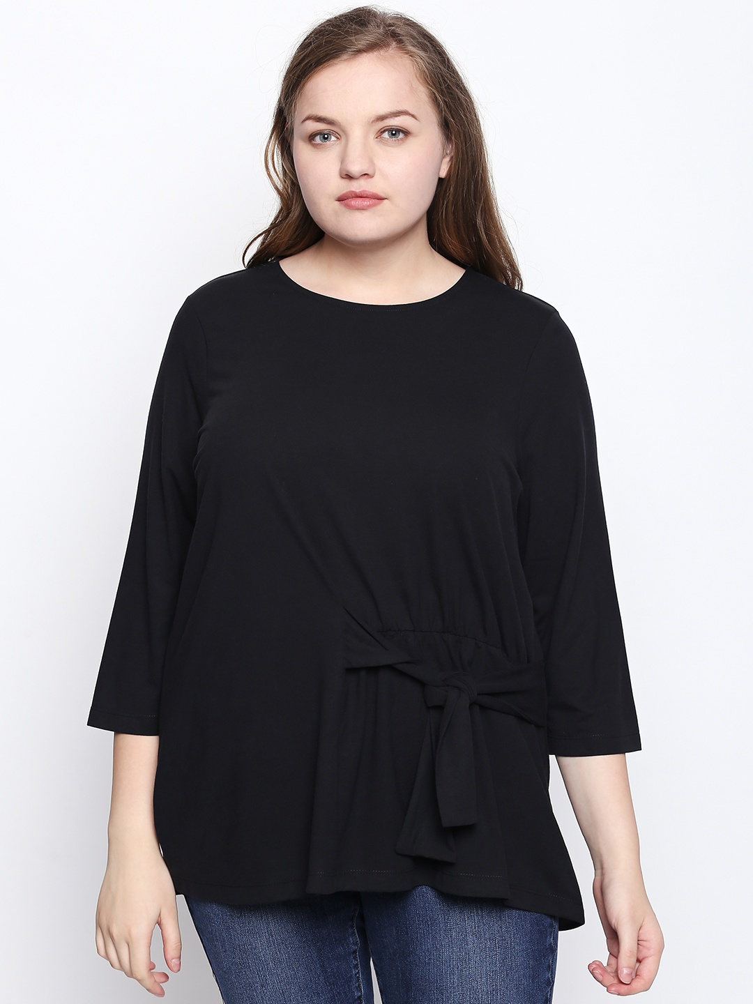 

JUNAROSE Plus Size Women Black Solid Top