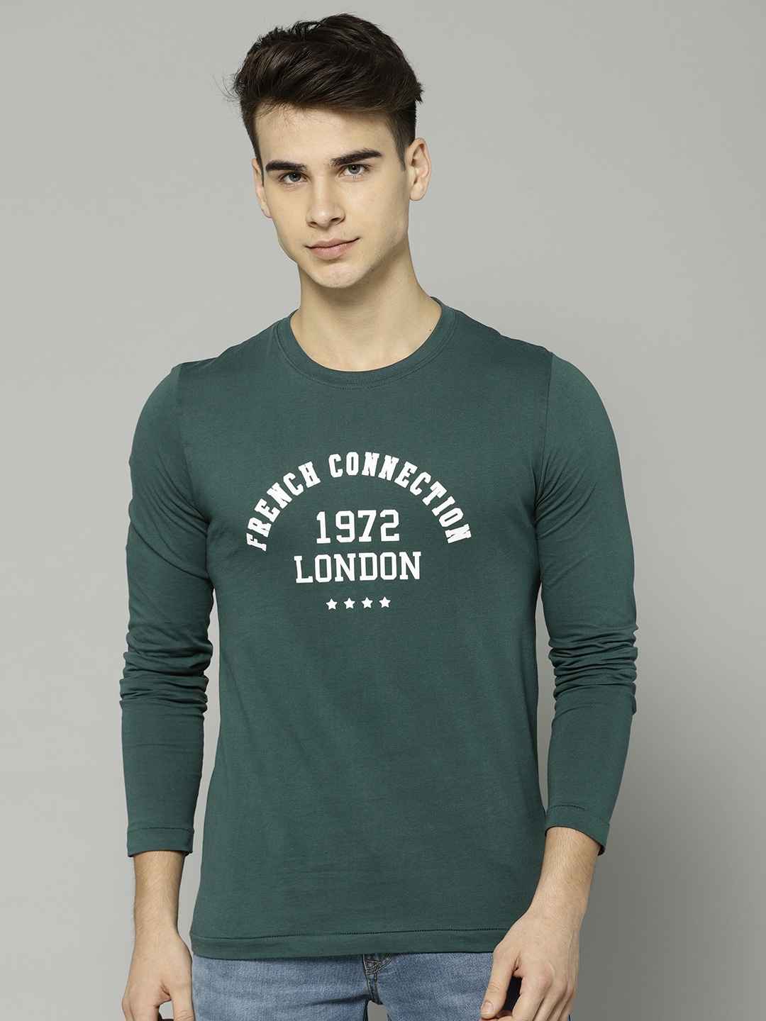 

French Connection Men Green Printed Round Neck T-shirt