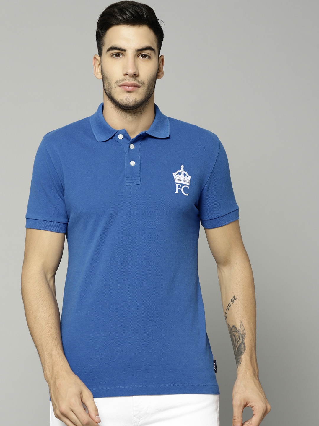 

French Connection Men Blue Solid Polo Collar T-shirt