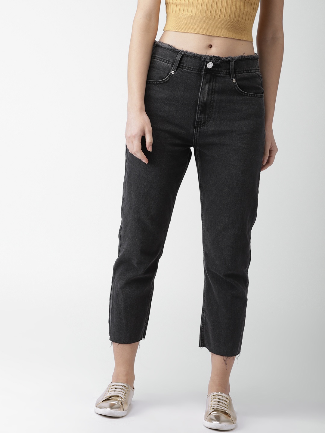 

FOREVER 21 Women Black Regular Fit High-Rise Clean Look Jeans