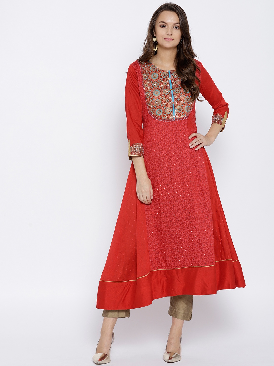 

Span Women Red Printed Anarkali Kurta
