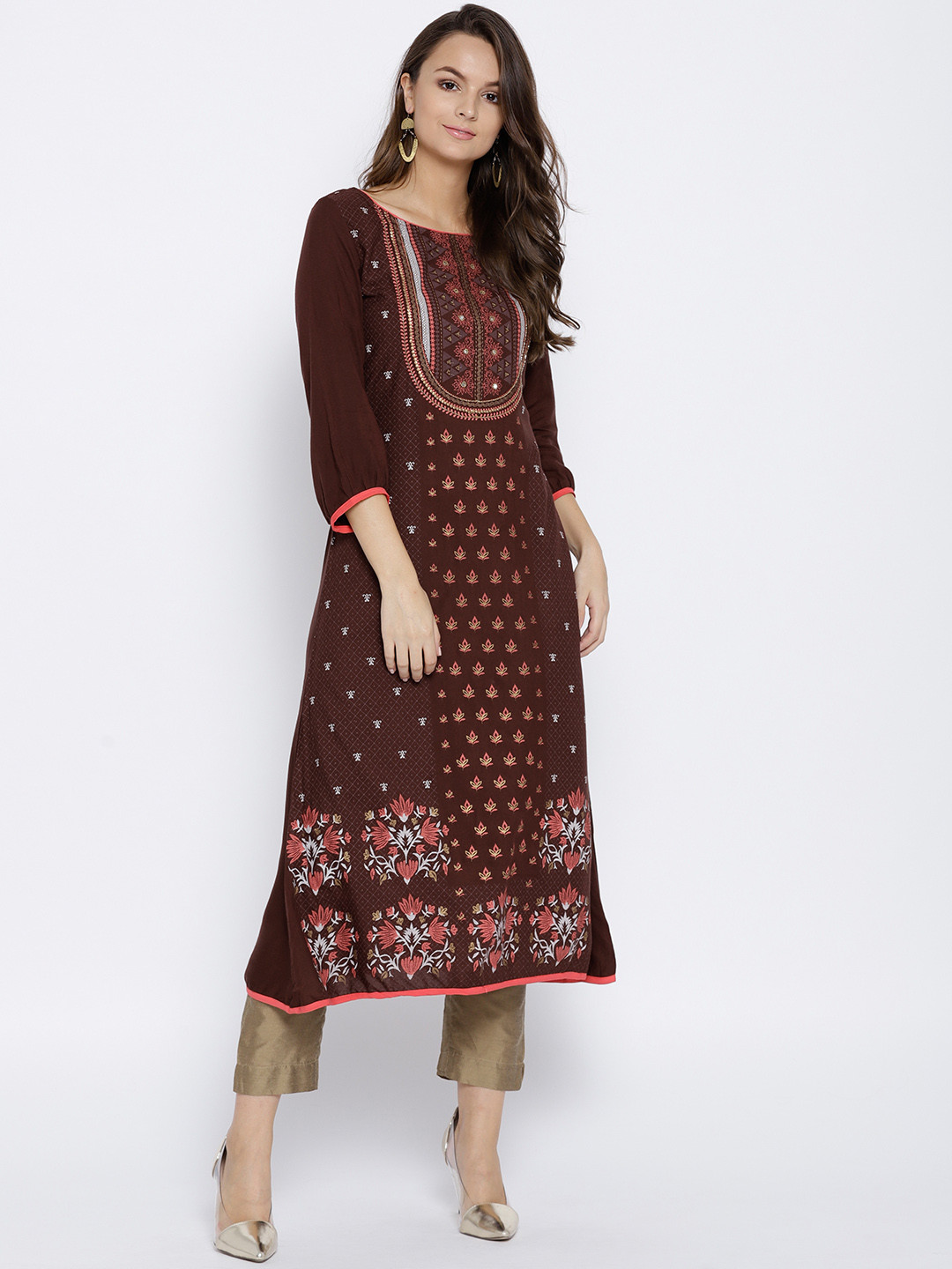 

Span Women Brown Printed A-Line Kurta