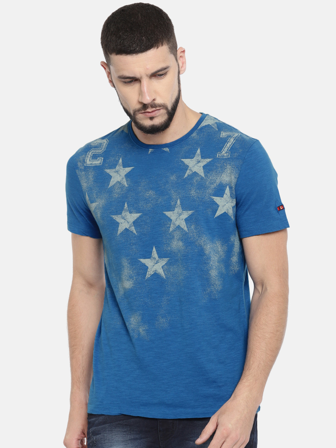 

Being Human Men Blue Printed Round Neck Pure Cotton T-shirt