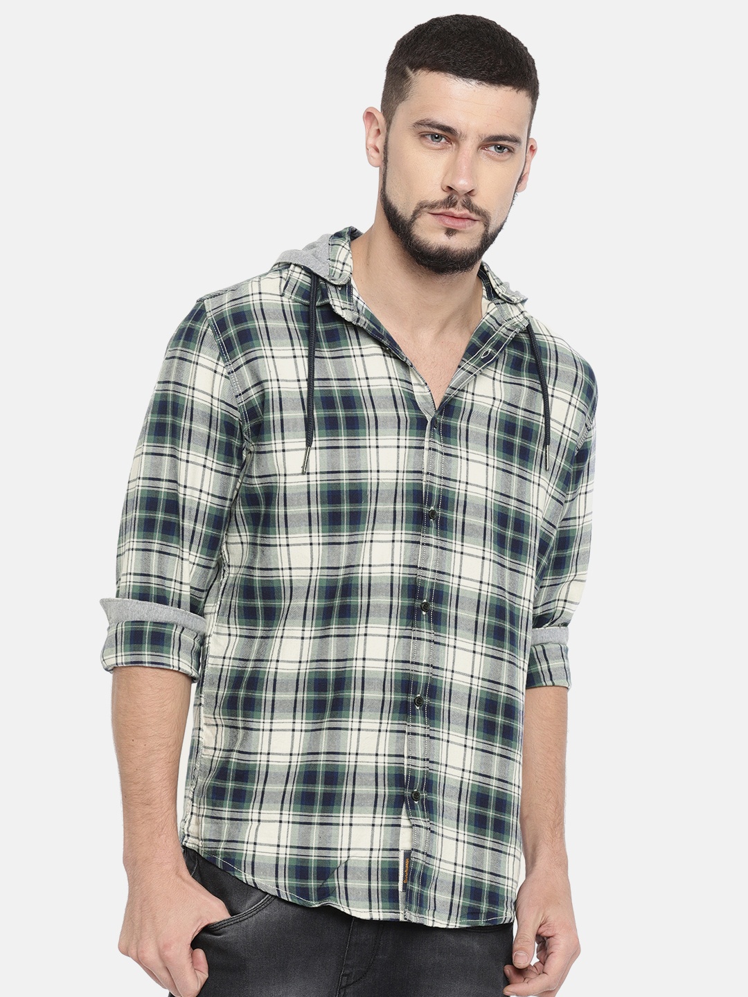 

Being Human Men Green & Off-White Regular Fit Checked Casual Shirt