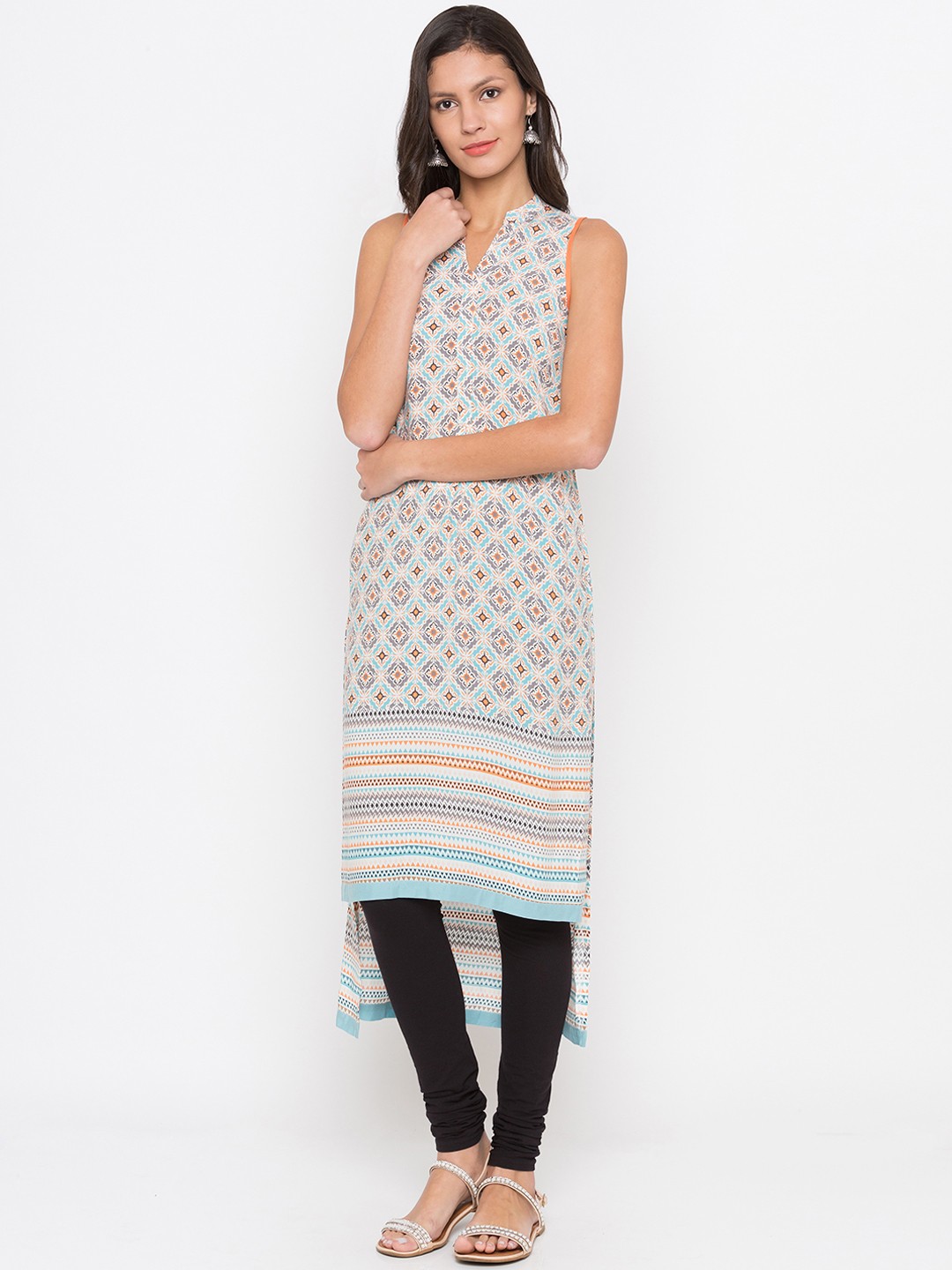 

Globus Women Grey & Blue Printed Straight Kurta