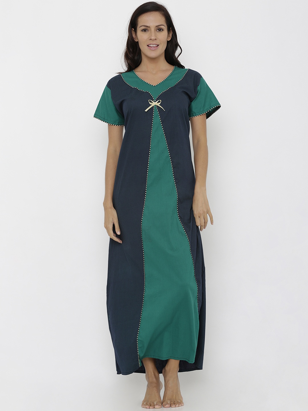 

Pretty Awesome Navy Blue & Green Printed Nightdress PTAS62