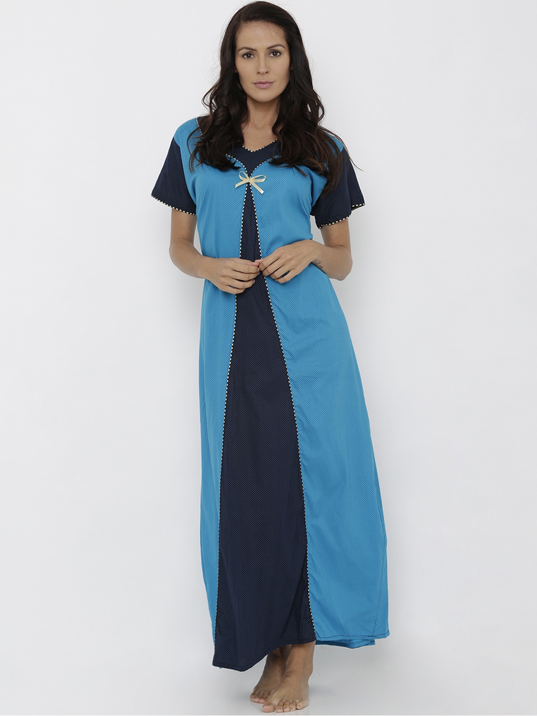 

Pretty Awesome Blue Printed Nightdress PTAS57