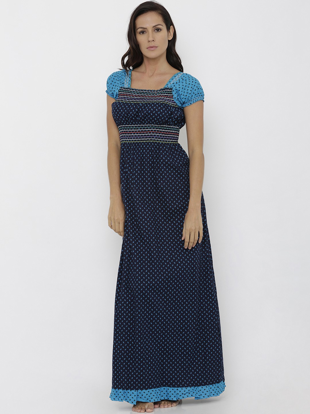 

Pretty Awesome Navy Blue Printed Nightdress PTAS63