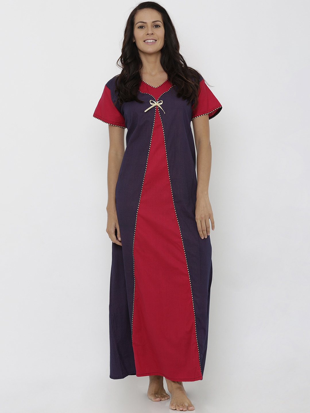 

Pretty Awesome Red & Navy Blue Printed Nightdress PTAS58