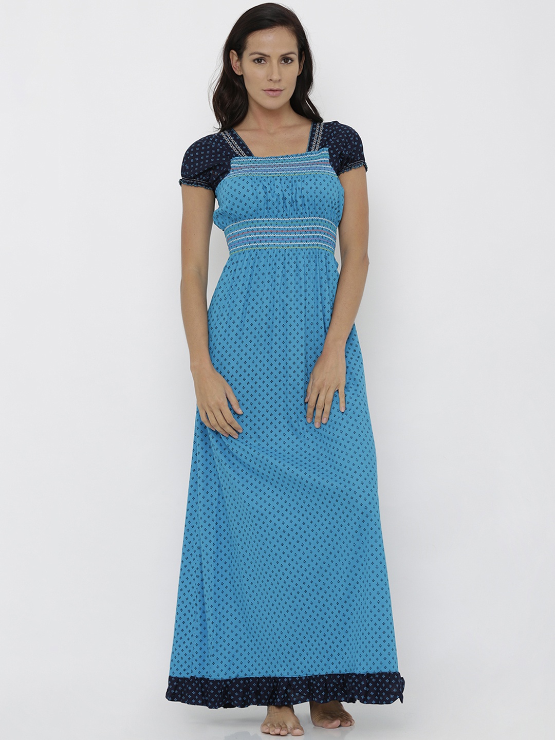 

Pretty Awesome Blue Printed Nightdress PTAS64